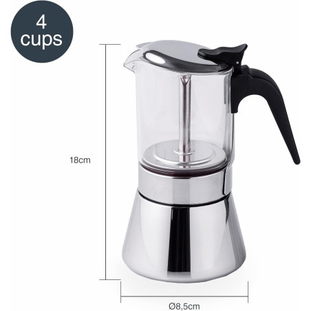 CAFETIÈRE ITALIENNE INOX/VERRE EXPRESS - SIENA 4T
