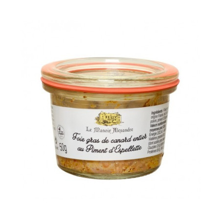 FOIE GRAS DE CANARD ENTIER AU PIMENT D'ESPELETTE - BOCAL 50G