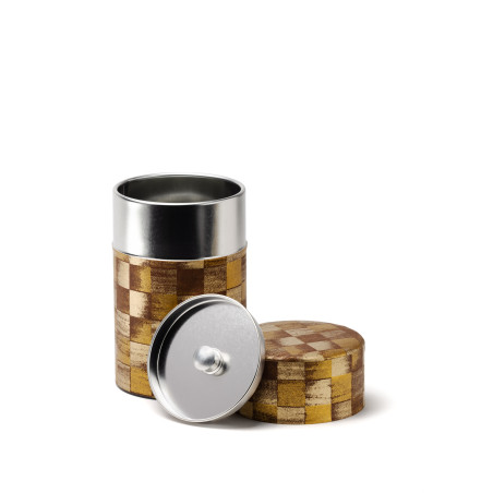 Shikaku - boîte à thé papier washi motif damier brun 100g