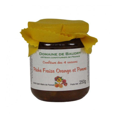 "LES 4 SAISONS" Confiture de Pêche Fraise Orange et Pomme-250G